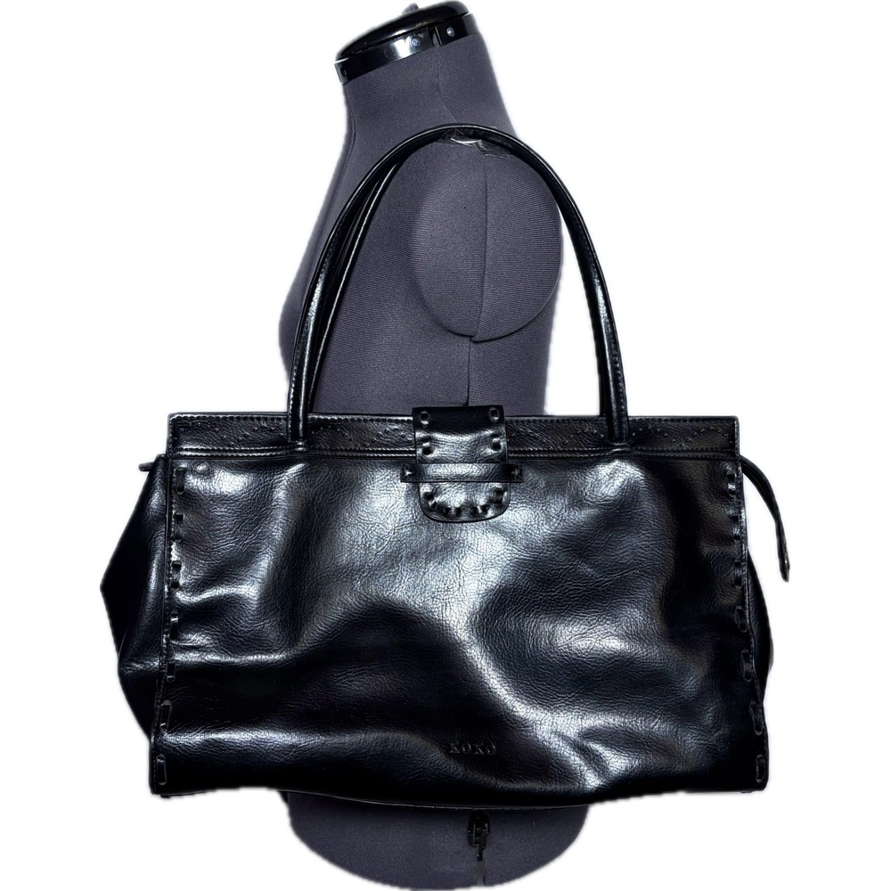 XOXO Large Whipstitch Tote Bag Y2K Grunge Black Vinyl DAMAGED Fair